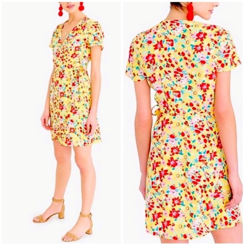 NEW J.Crew Floral Wrap Dress Yellow Red Size 10 Sundress Colorful